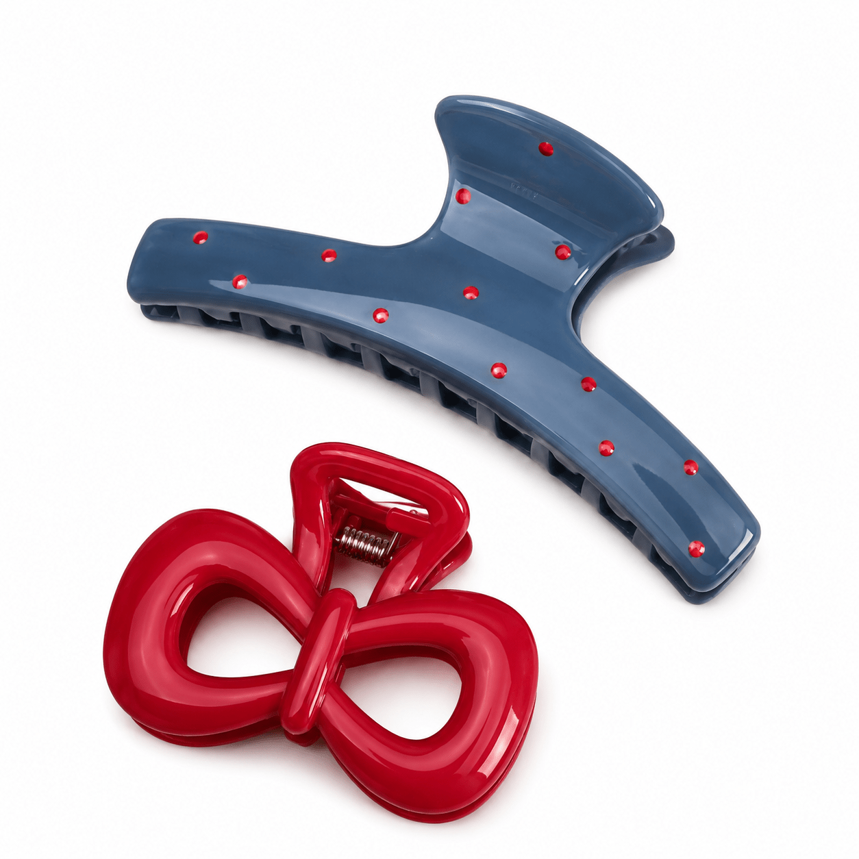 Spotted Blue and Red Bow Hair Clips set 2 pcs